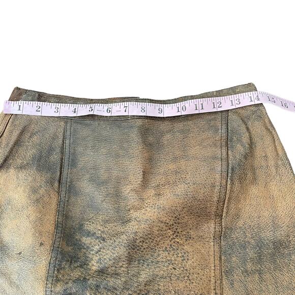 Vintage 1980s Brown Leather Skirt Rocker Distressed Winlit Women size 11/12 READ - Picture 4 of 16